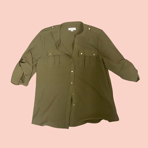 Calvin Klein Women’s Utility Pocket Button-Up Blouse – Olive Green – Size L - Picture 2 of 7